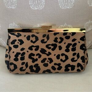 J. Crew Leopard Print Clutch with Gold Accents